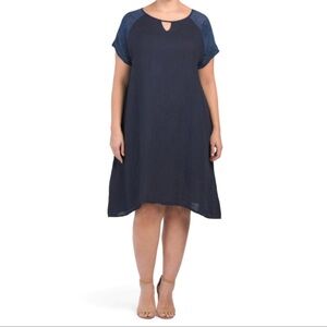 💥3/$20 Linen Chic Navy Blue Dress with Keyhole Detail